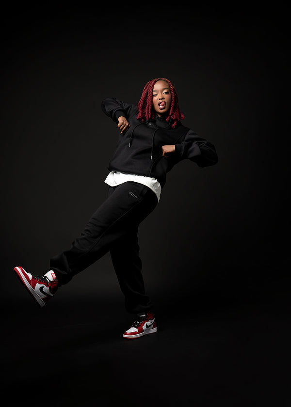 Unisex Tone-on-Tone Hoodie Tracksuit -Black