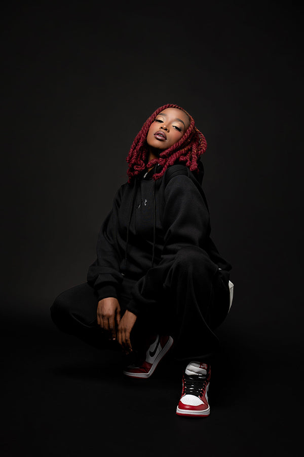 Unisex Tone-on-Tone Hoodie Tracksuit -Black