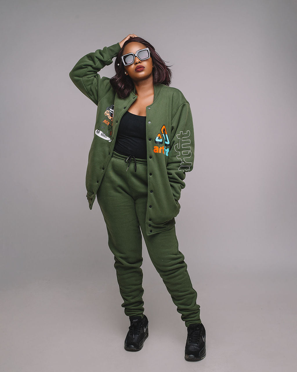 Rich Badness Varsity Jacket and Sweatpants- Jungle Green