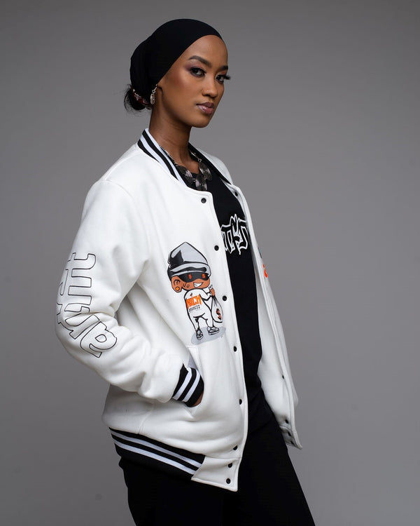 Rich Badness Varsity Jacket- White