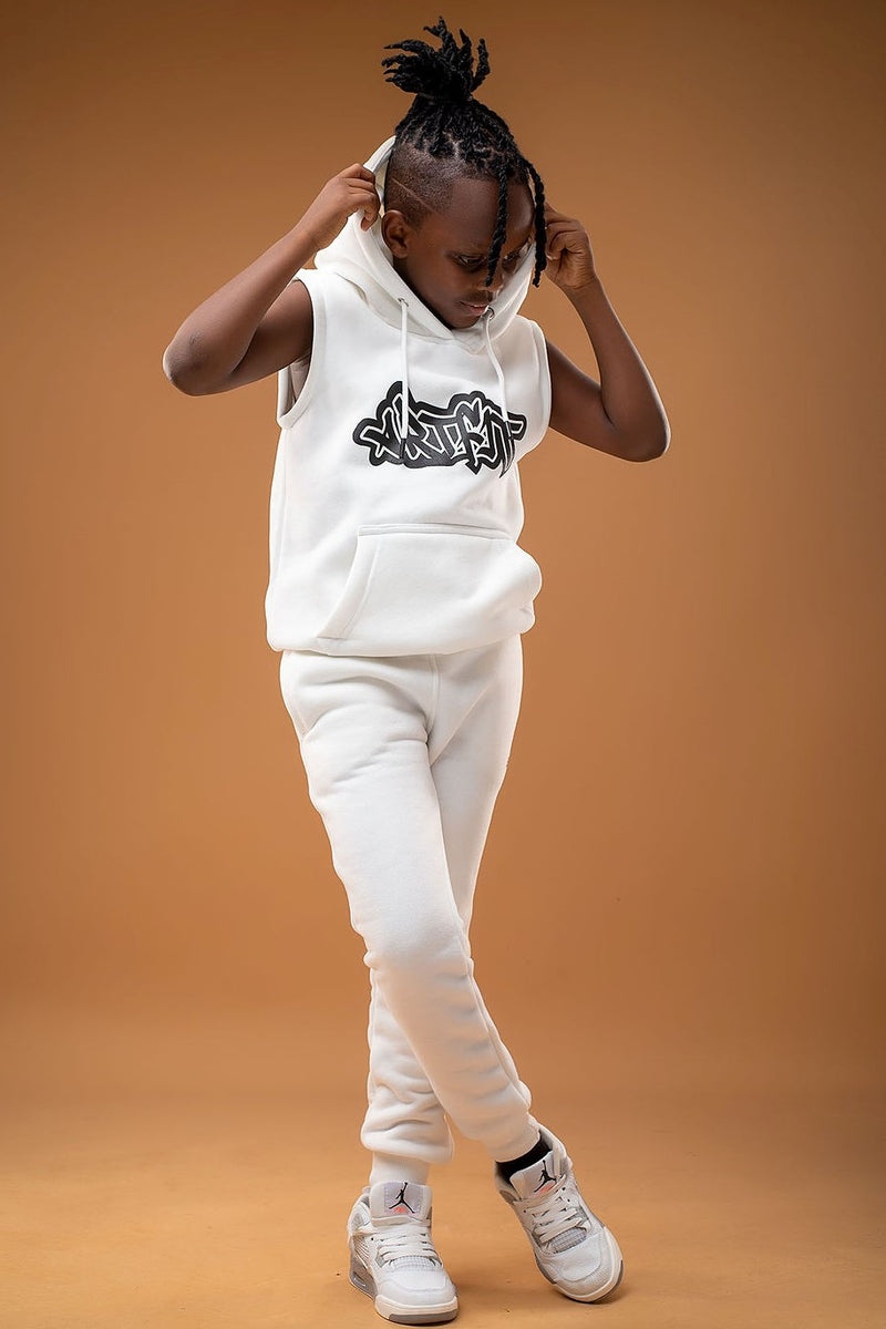 Sleeveless Hoodie Set - White