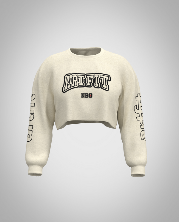 Cream White Cropped Sweatshirt(Heavy fabric)