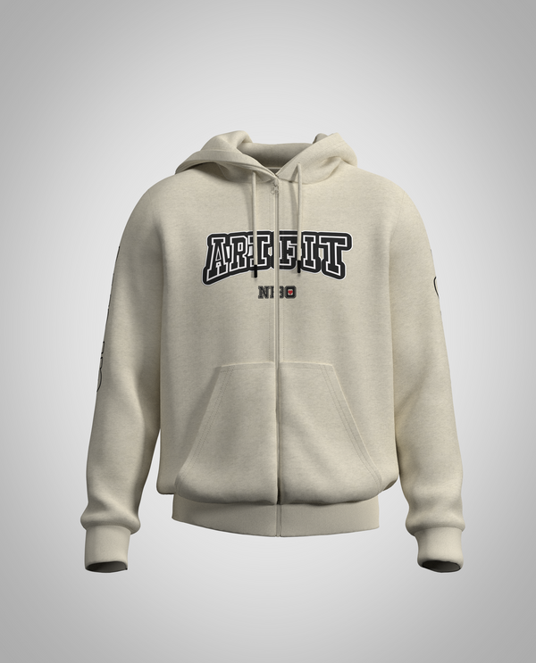 Cream White Zipped Hoodie(Heavy fabric)
