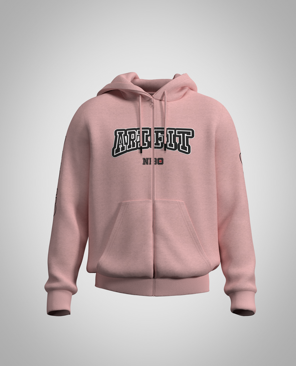 Baby Pink Zipped Hoodie(Heavy fabric)