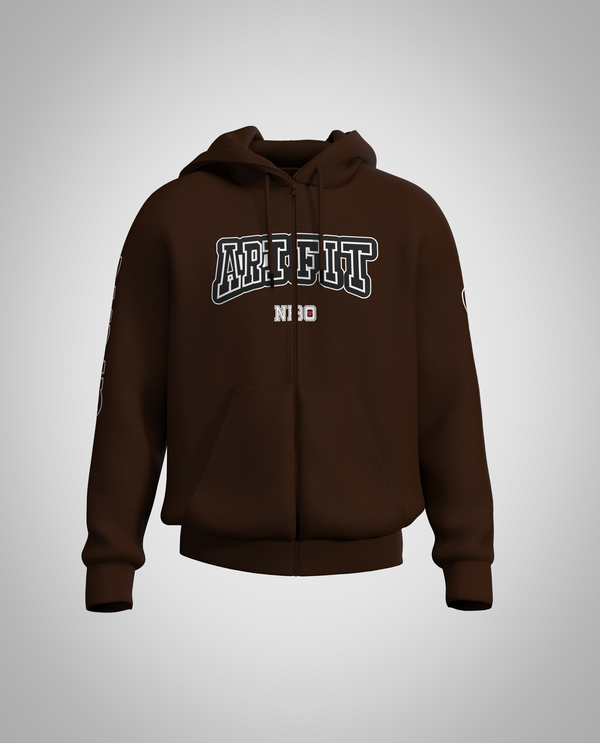 Dark Brown Zipped Hoodie(Heavy fabric)