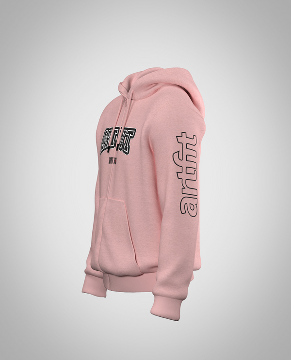 Baby Pink Zipped Hoodie(Heavy fabric)