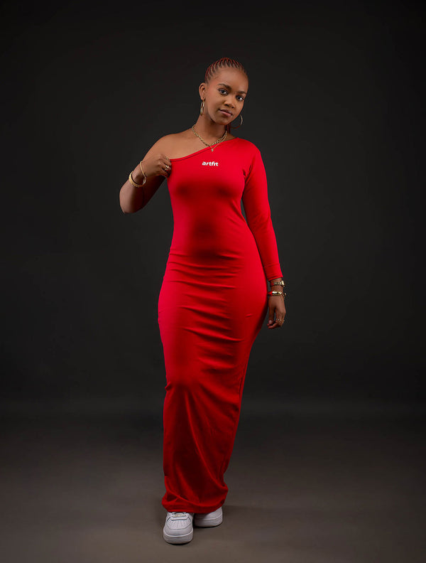 Mira One Arm Maxi Dress - Red