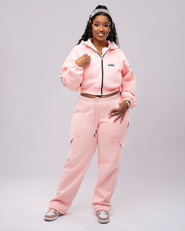 Cropped Zipped Hoodie paired with Cargo Pants
