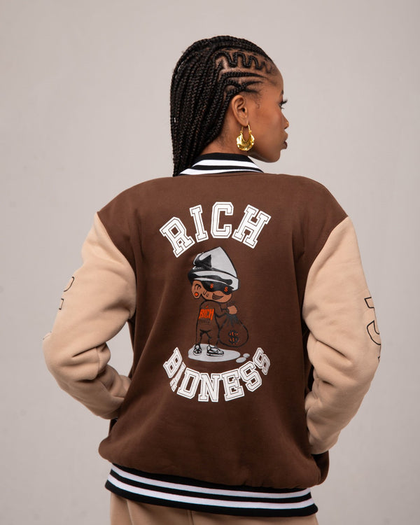 Rich Badness Varsity Jacket - Dark Brown/Light Brown