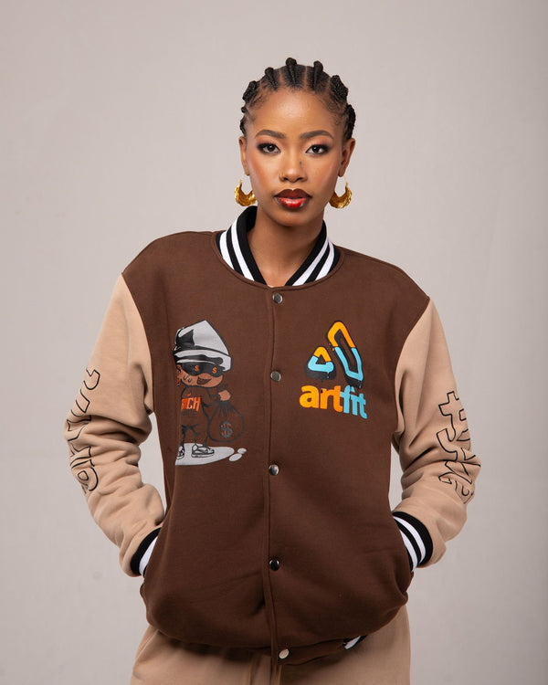 Rich Badness Varsity Jacket - Dark Brown/Light Brown