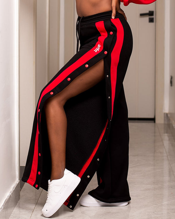 Zaria Women Sweatpants-  Black WIth Red Stripes