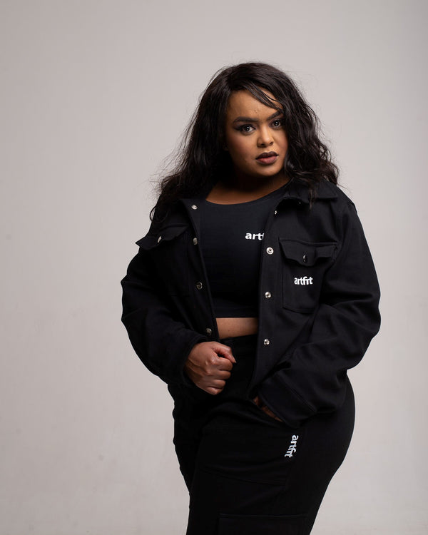 Luxury Twirl Shirt Jacket- Black