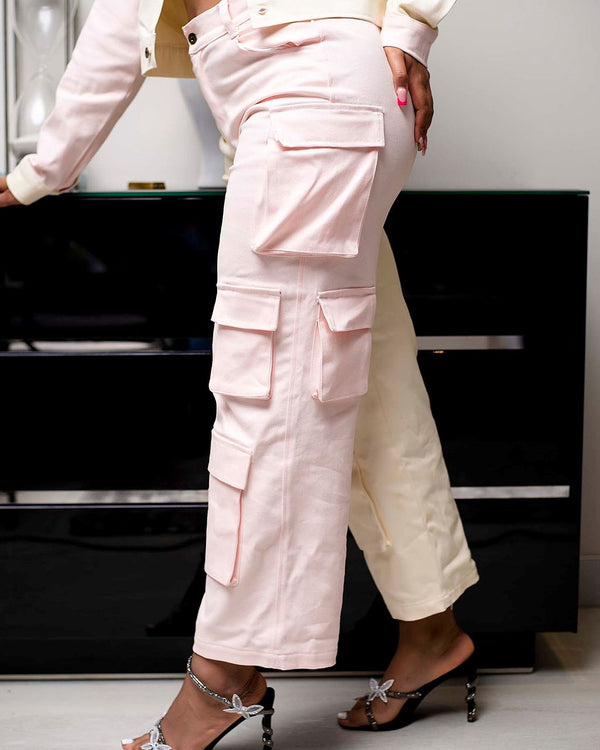 Chic Cargo Pants - Cream White/Combo