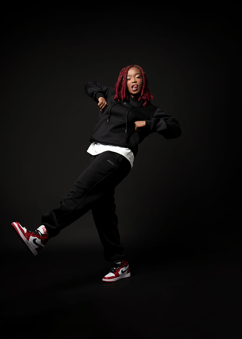 Unisex Tone-on-Tone Hoodie Tracksuit -Black