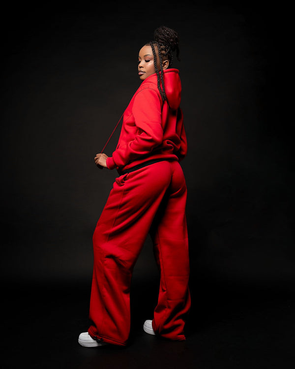 Unisex Tone-on-Tone Hoodie Tracksuit - Red