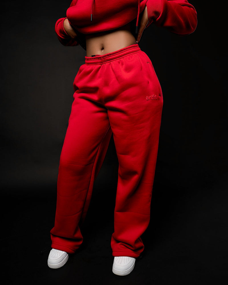 Unisex Tone-on-Tone Wide Legged Sweatpant - Red