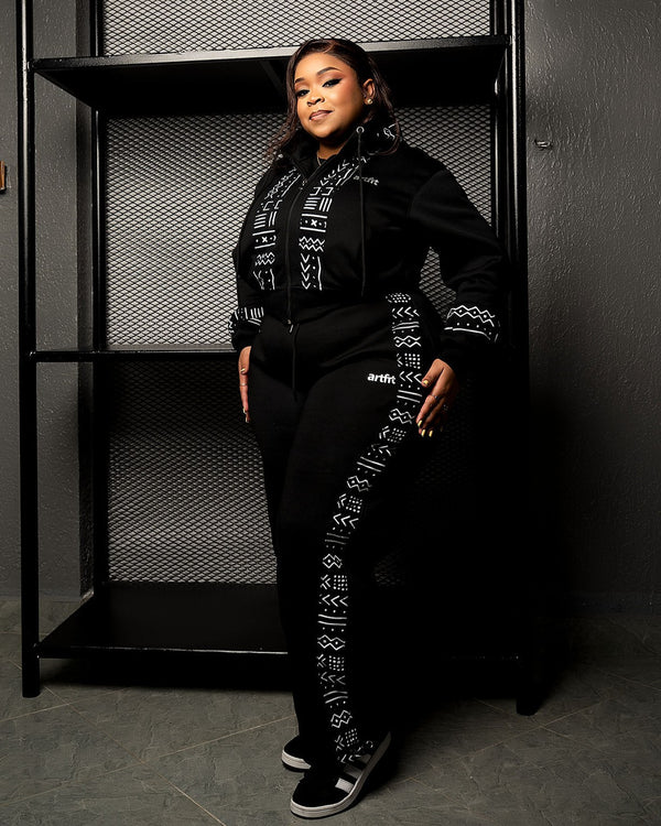 Afro Fahari Three Piece Tracksuit - Black