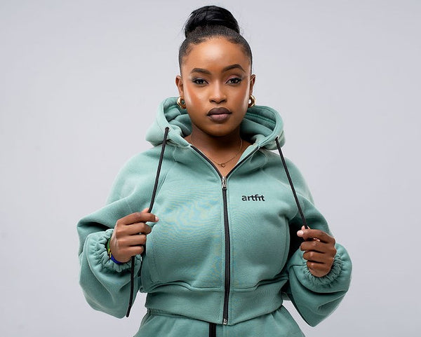 Nas Cropped Hoodie - Cyan