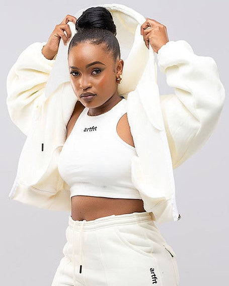 Nas Cropped Hoodie - Cream White