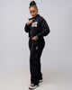 Cropped Art-Varsity Jacket(Collared) with Zaria Pants - Black