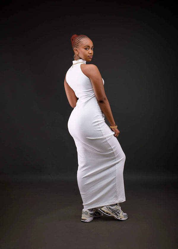 Mira Turtle-neck Maxi Dress - White