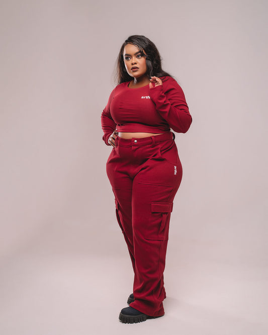 Artlife Lady Crop Top Paired With Parachutte Pants- Burgundy