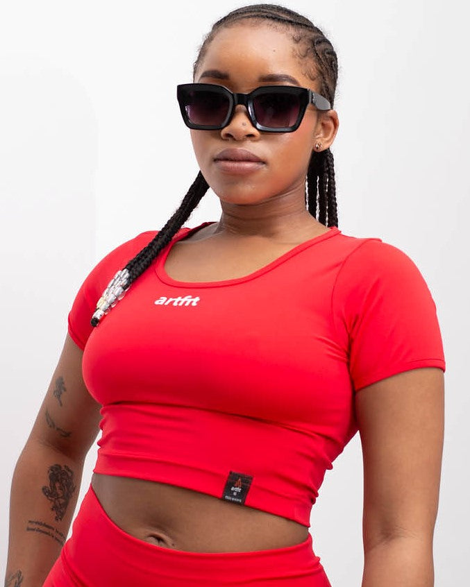 Amahle Short Sleeve Crop Top- Red