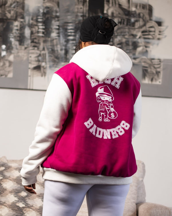 Rich Badness Varsity Jacket (Hooded) - Fuchsia
