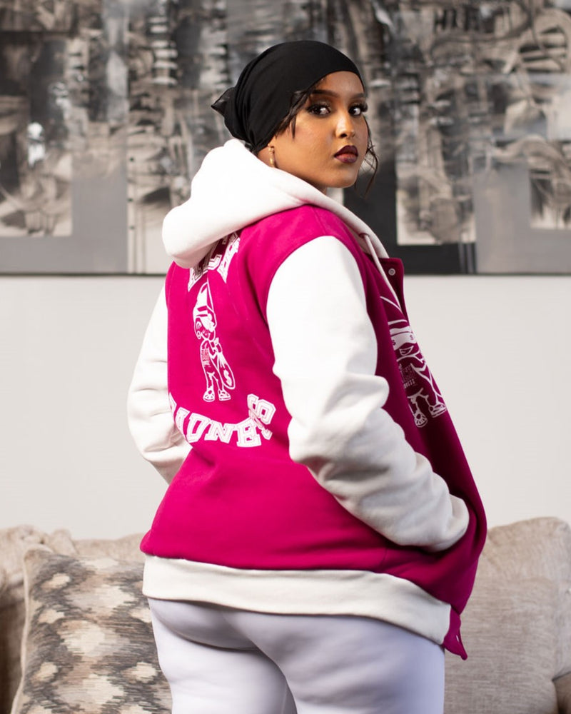 Rich Badness Varsity Jacket (Hooded) - Fuchsia
