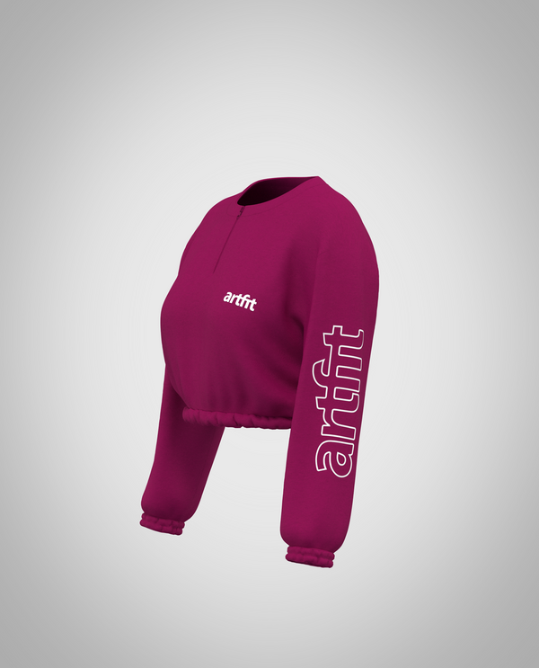 Ash Cropped Sweatshirt - Fuchsia