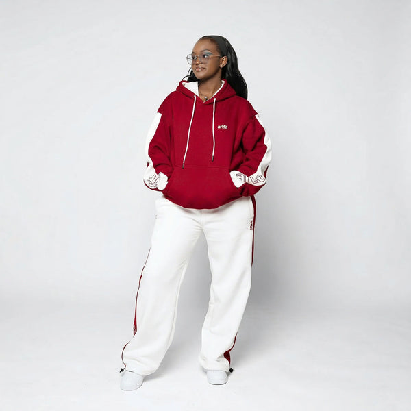 New Zaria Two Tone Sweatpants - Burgundy and White