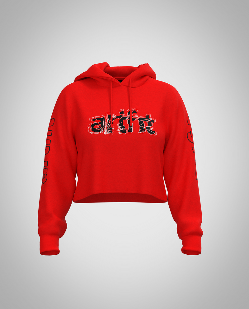 Red Cropped Hoodie (Heavy Fabric)
