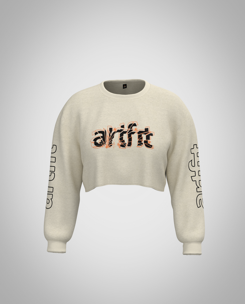 Cream White Cropped Sweatshirt(Heavy fabric)