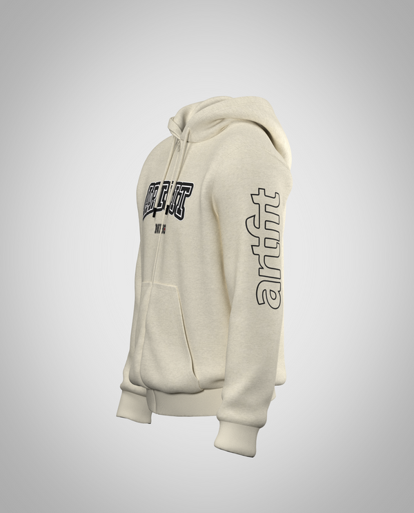 Cream White Zipped Hoodie(Heavy fabric)