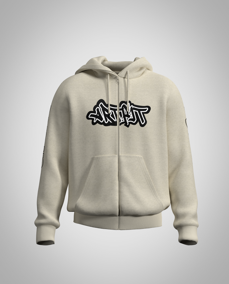 Cream White Zipped Hoodie(Heavy fabric)