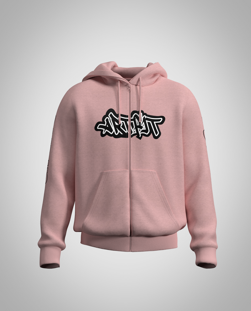 Baby Pink Zipped Hoodie(Heavy fabric)