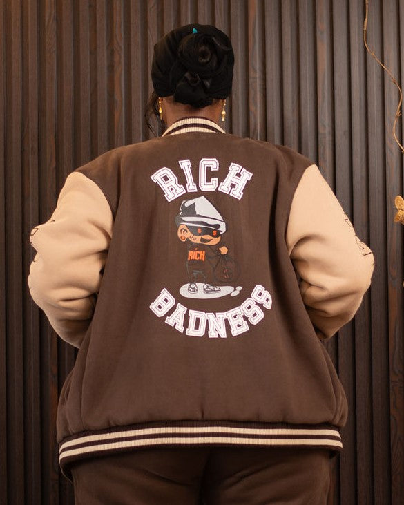 Rich Badness Varsity Jacket - Dark Brown /Light Brown