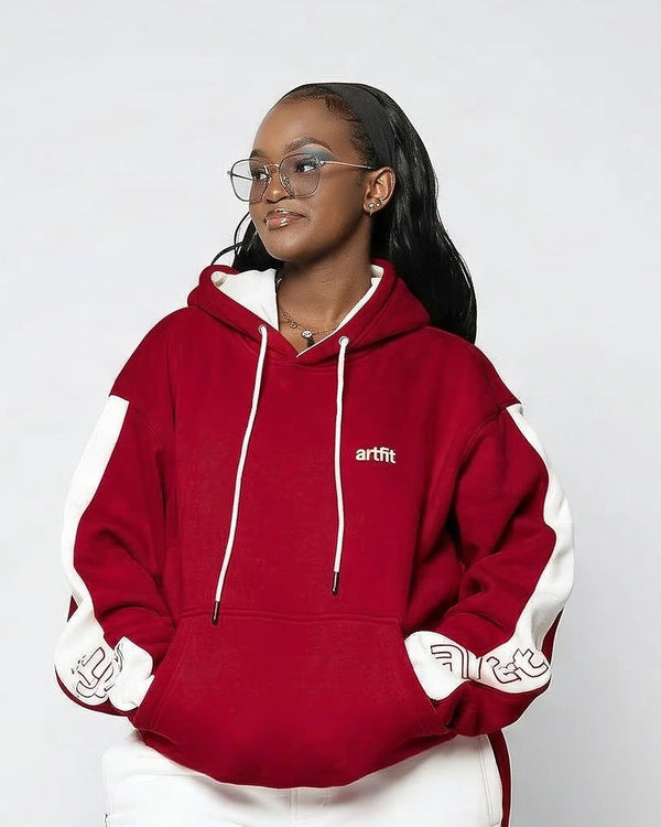 New Zaria Two Tone Hoodie - Burgundy & White