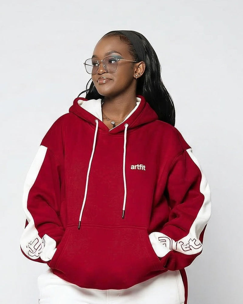 New Zaria Two Tone Hoodie - Burgundy & White