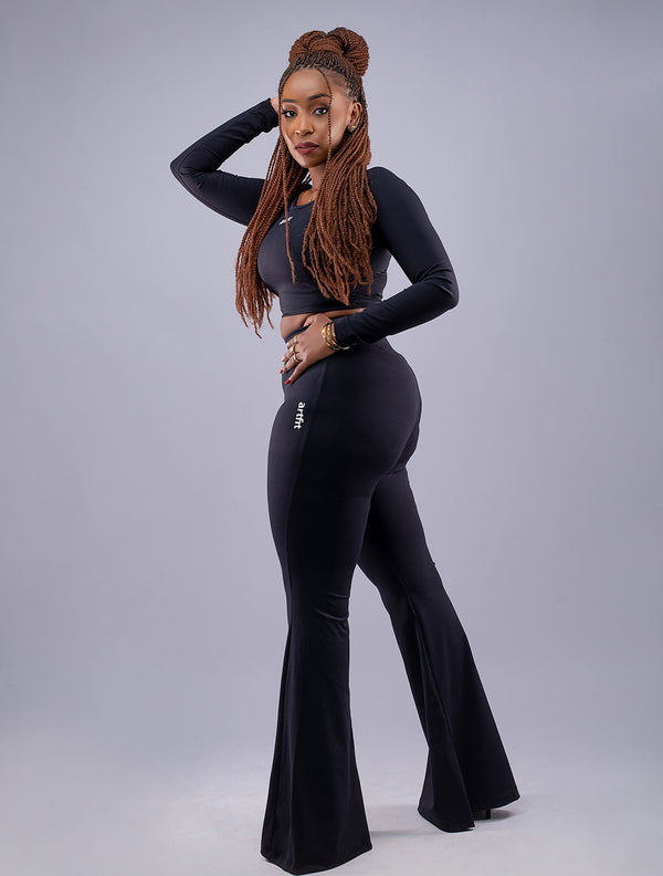 Rei Flared Leggings and Artfinity Sami Jacket Set - Black