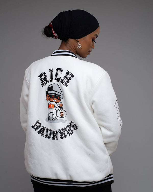 Rich Badness Varsity Jacket-   White