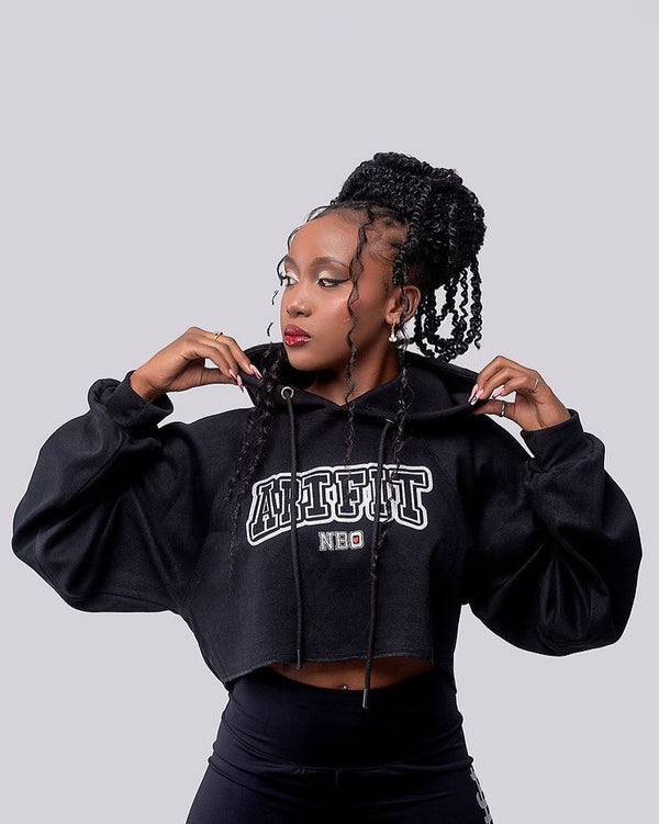 NBO Cropped Hoodie(Mid Heavy Fabric) - Black