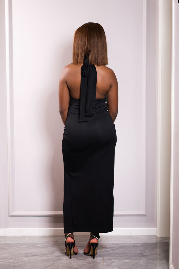 Turtle Neck Bare Back Maxi - Black (Copy)