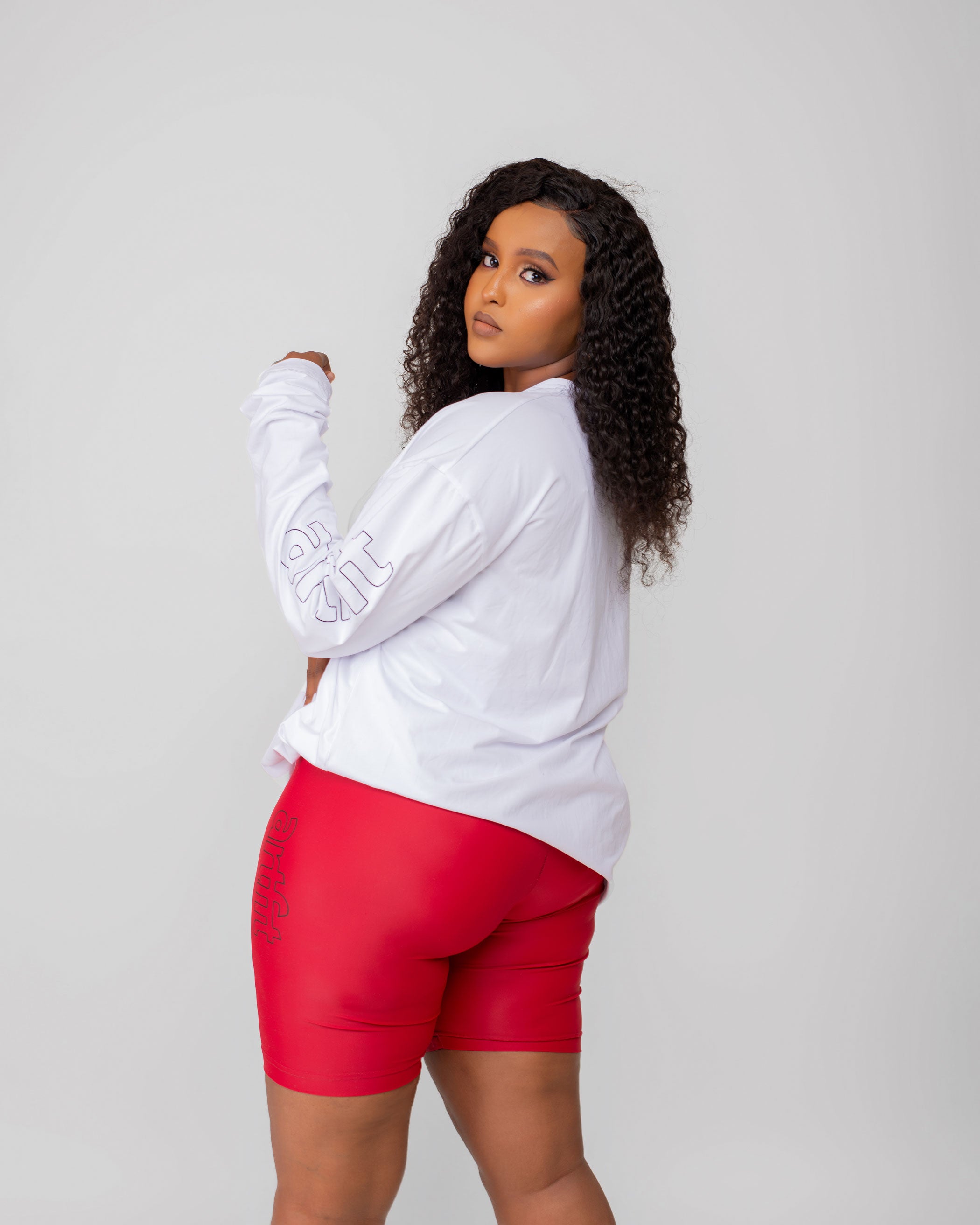 Classic Oversized Long Sleeved Tshirt and Biker Short - White and Maroon
